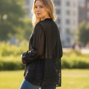 CACHE Vintage NEW Cape Size M Sheer Black Embellished with Sequins
